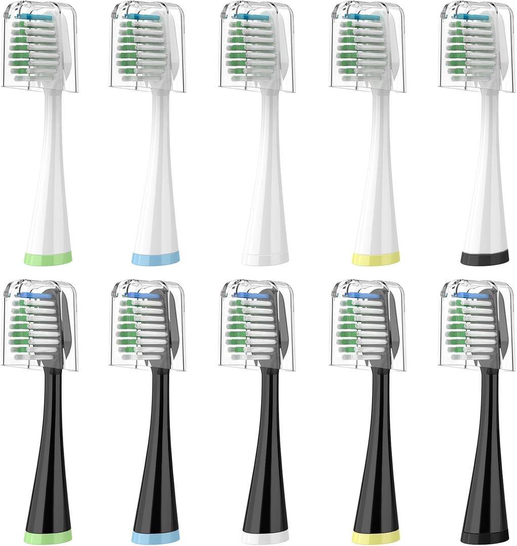 Replacement Brush Heads for AquaSonic Duo Series & Home Dental Center Sonic Electric Toothbrush, 10 Count with Travel Covers, Black and White