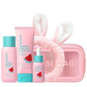 QUIYUM Watermelon & Niacinamide Skin Care Set, Beauty Facial Skincare Products, Routine Skincare for Teens, Nourishing, Hydration, Glow Up, Trendy Stuff for Girls with 3PCS, Birthday Mother's Day Gift