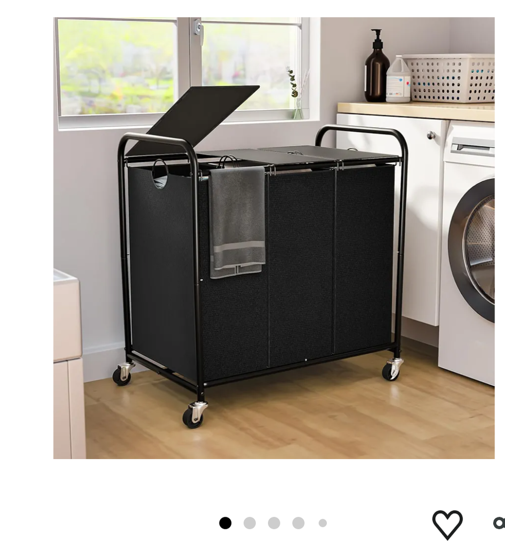 180L (47.55 Gal) Laundry Sorter 3 Section, Rolling Laundry Basket with Lockable Wheels and Lid, Laundry Hamper with 3 Separated Removable Bags Dirty Clothes Hamper for Laundry Room Organizer, Black