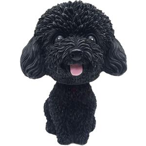 IBWell Mini Resin Bobbing-Head Dog for Car Dash Board Decor,Dashboard Doggy Puppy Toy with Adhesive TabPoodle (Black-No Bowtie)