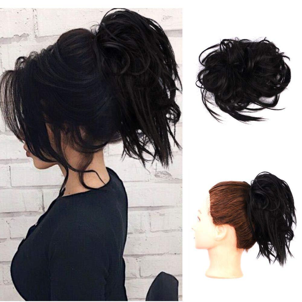 Lativ Messy Hair Bun Tousled Updo Hair Scrunchies Extension With Elastic Rubber Band Messy Accessories Hair Pieces for Women Girls (Messy Bun, Black)