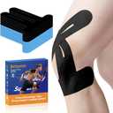 PreCut Kinesiology Tape for Knees, 12PCS(6 Black & 6 Blue)Waterproof KTQUICK Knee Tape for Knee Pain Relief Pre Cut, Original Cotton Athletic Knee Tape, Waterproof&Hypoallergenic Latex-Free for Sports