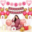Pink Cheetah Print Birthday Decorations Leopard Foil Cherry Print Balloons Happy Birthday Banner with Heart Balloons for Women Baby Shower Safari Wild Birthday Theme Party Supplies