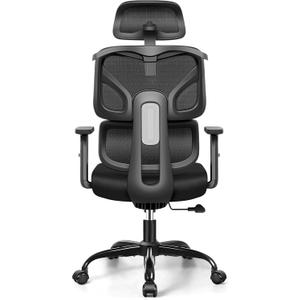 Office Chair Ergonomic Desk Chair, High Back Gaming Chair, Big and Tall Reclining Comfy Home Office Desk Chair Breathable Mesh Lumbar Support Computer Chair Adjustable Arms, 3D Headrest (Black)