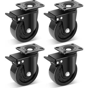 Nefish 5 Inch Heavy Duty Casters Set of 4, Industrial Grade Casters 9900 lbs, Low Gravity Plate Swivel Caster with Brake, Durable & Corrosion-Resistant Nylon Wheels for Industrial, Equipment, Machine, Black 