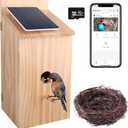 Smart Bird House with Camera, 1080P HD Wireless Birdhouse for Outside with Nest Auto Capture Photo & Video, Solar Powered 2.4G WiFi & App Notify 32G SD Card Waterproof Wooden Birdhouse