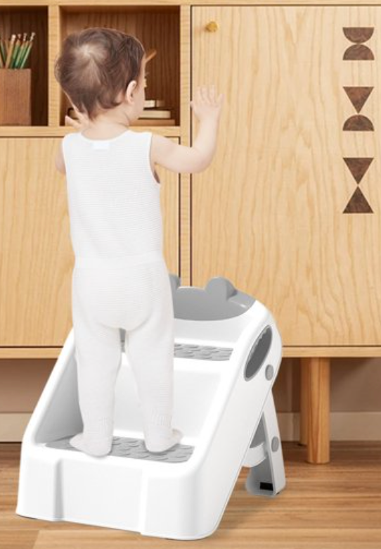 Step Stool for Toddlers, Toddler Step Stool for Bathroom Sink, Foldable Non-Slip Kids Stool with Handle, 2 Step Stools for Kids, Toddler Stool for Kitchen Bedroom Counter Sink (Grey) (Gray)