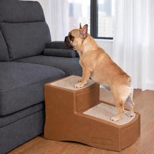 Pet Gear Easy Step II Pet Stairs, 2 Step for Cats/Dogs Up to 75-Pounds, Portable, Removable Washable Carpet Tread, No Tools Required, Latte