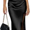 DAAWENXI Women's Summer Sexy Strapless Satin Tube Bodycon Midi Dress Side Slit Cocktail Party Long Dresses Black (Black, M)