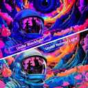 AtawLege Blacklight Astronaut Tapestry Hippie Eyes UV Reactive Flowers Plants Neon Galaxy Space Wall Hanging for Bedroom (70.9 x 92.5 inches)