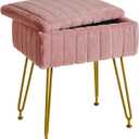 IBUYKE Stool Chair with Storage Space, Footrest Footstool Ottoman, Small Side Table, with 4 Metal Legs, with Anti-Slip Feet, for Makeup Room, Bedroom, Faux Fur, Pink LG-50P