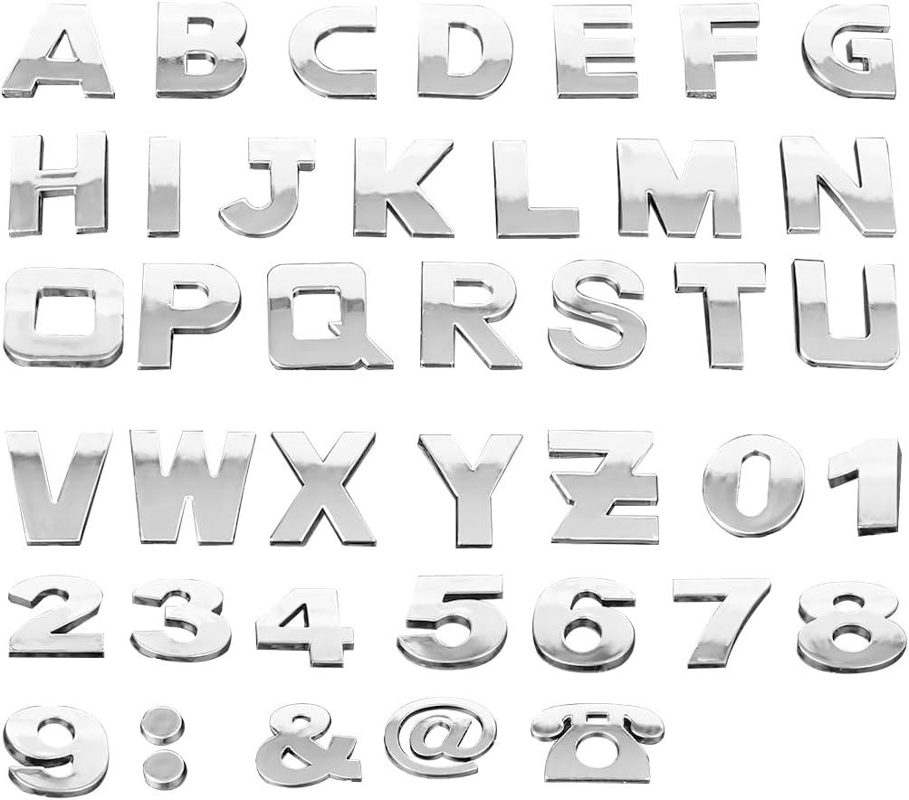HZEL Car Letters Emblem, 40PCS 3D Number Symbol Vehicle Badge Decal, Weatherproof Adhesive Logo Automotive Side Rear Trunk Outdoor Wall Sticker Decor Accessories, Universal Fit