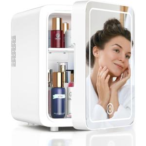 4L Skincare Fridge with LED Mirror - Portable Cooler/Warmer for Cosmetics & Food, Perfect for Bedroom, Car, Office, White