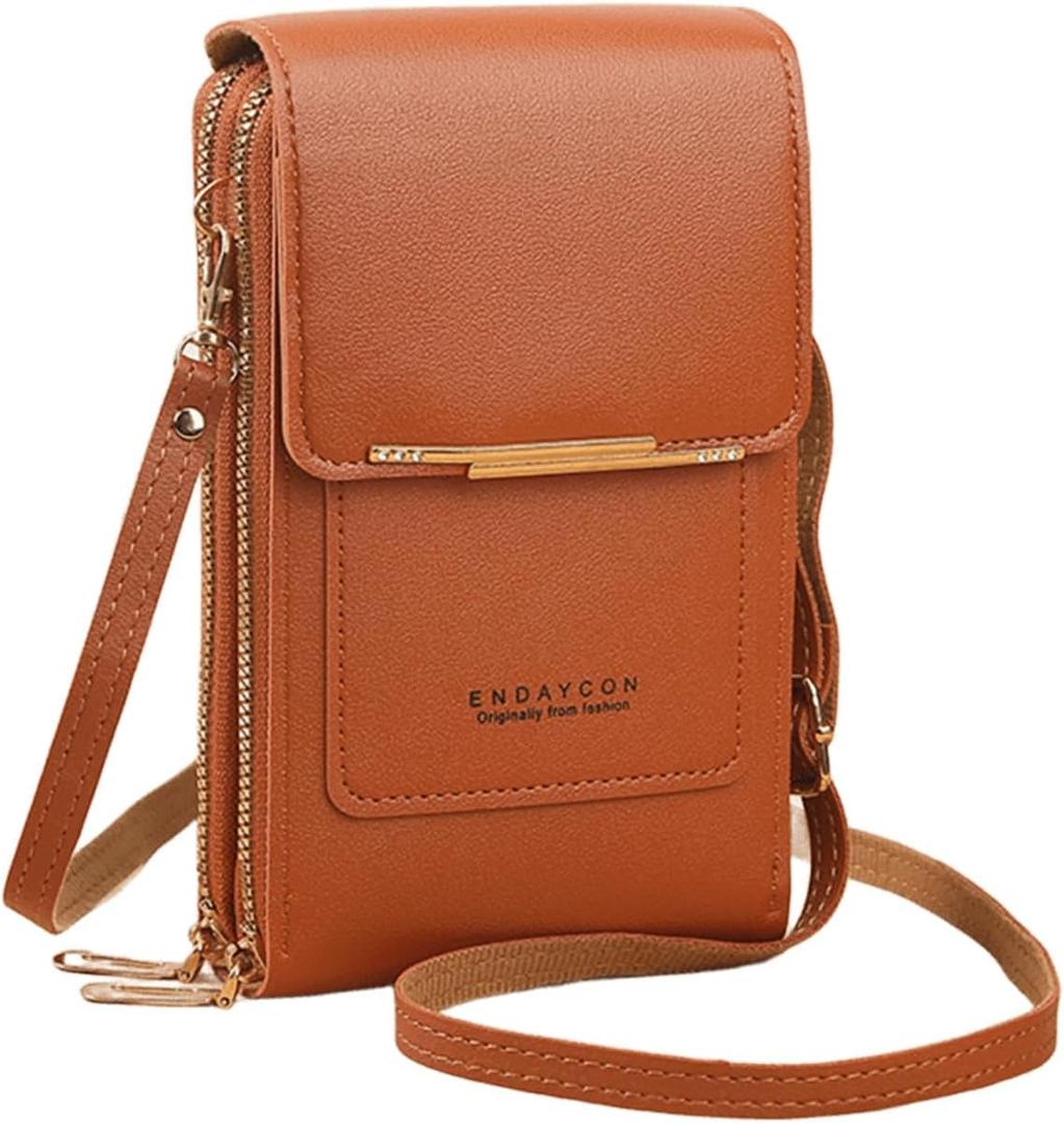 Small Crossbody Cell Phone Bag for Women, Mini Shoulder Purse with Credit Card Slots (Brown-01)
