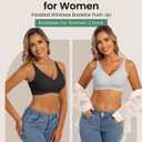 Padded Bralettes for Women Pack Seamless Bras Full Coverage Wireless Bralette Ribbed V Neck Comfort Tshirt Bra Set (Large, Black + Gray)