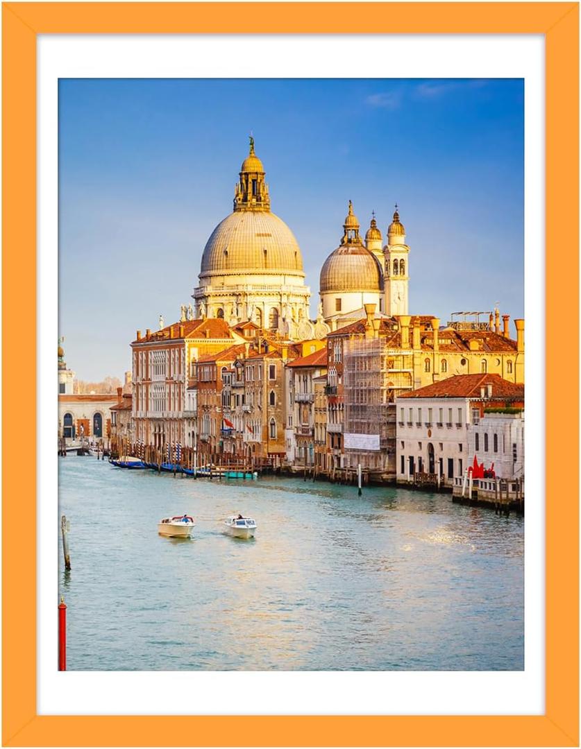wyooxoo 12x16 Picture Frame Made of Solid Wood Orange Photo Frames Display Pictures 11x14 with Mat or 12x16 Without Mat Colorful Frame For Tabletop Display or Wall