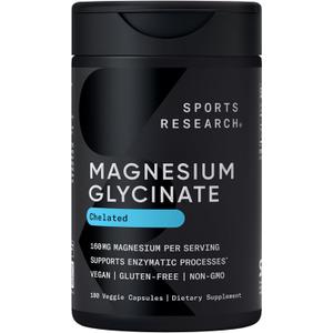 Sports Research® Magnesium Glycinate 160mg, 180 Veggie Capules