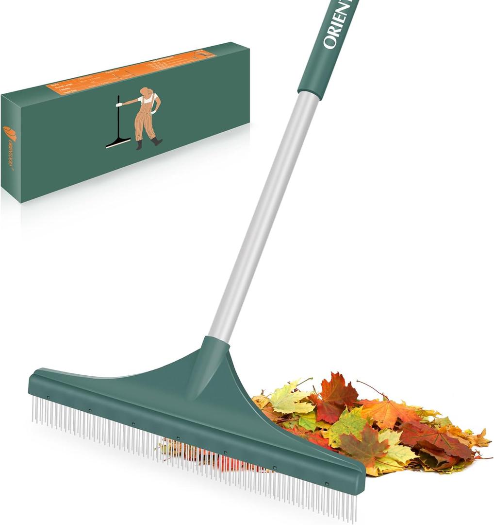 ORIENTOOLS Artificial Turf Rake, 51" Foldable Artificial Grass Rake with Adjustable Steel Handle, Lawn Broom Brush for Astroturf, Carpet Rake Pet Hair, Grass Leaves and Debris