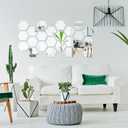 Shappy 32 Pcs Hexagon Mirror Wall Stickers Removable Silver Acrylic Mirror Stickers Honeycomb Decals for DIY Home Art Bedroom Living Room Wall Decoration(18.4 x 16 x 9.2 cm)