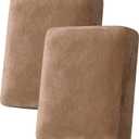 H.VERSAILTEX Velvet Stretch Couch Cushion Cover Plush Cushion Slipcover for Chair Loveseat Sofa Cushion Furniture Protector Seat Cushion Sofa Cover (2 Piece Medium Sofa Cushion Covers, Camel)
