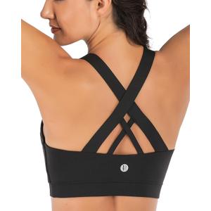 RUNNING GIRL Sports Bras for Women,Padded Strappy Sports Bras Criss-Cross Back Medium Support Sports Bras with Removable Cups (Large)