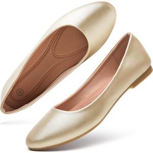 Hash Bubbie Women's Flats Shoes Ballet Flats Dress Shoes Comfortable PU Leather Slip on Shoes for Women (7.5, Gold)