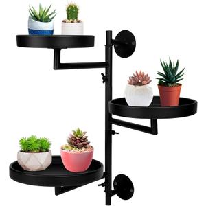 Rotating Window Plant Shelves with Adjustable Knobs, 3 Tiers Metal Wall Shelf for Plants Indoor, Sturdy Hanging Plant Holder, Window Wall Decor & Gardening Gifts (Black)
