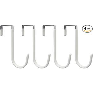 Over The Door J Hooks, Metal Hanging Hooks with Soft Rubber Coating for Kitchen, Bathroom, Closet, Cabinet Doors, Slim Gap Fit for Doors Under 1.4" (White - Pack of 4)