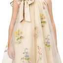 YALLET Flower Girl Dress Halter Neck Sleeveless Kids Dresses Collar Bow Embroidery Tulle Dress for Wedding Party Birthday 7-8Y