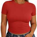 Chulianyouhuo Plus Size Basic Summer Going Out Crop Tops Red Outfits for Women Slim Fitted Short Sleeve Crew Neck T Shirts 2026, Size 1X
