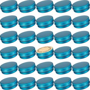 1 oz / 30ml Screw Top Aluminum Tin Jar with Screw Lid and Blank Labels (Lake Blue - Pack of 32)