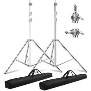 2 Pack 9.2ft/110'' Stainless Steel Light Stand, Sdfghj Heavy Duty Photography Light Stand Tripod with 1/4'' to 3/8'' Screw Adapter for Strobe Flash, LED Ring Light, Monolight, Softbox, Speedlight