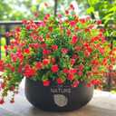 Grunyia 12 Bundles Artificial Flowers for Outdoors, UV Resistant Fake Flowers with Plastic Plants, Faux Flowers for Outside Window Box Front Porch Hanging Planter Decor (Red)