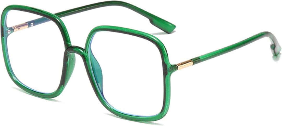 bullabulling Retro Square Reading Glasses For Women Blue Light Blocking Oversized Eyeglass Frames Large lens (Green)