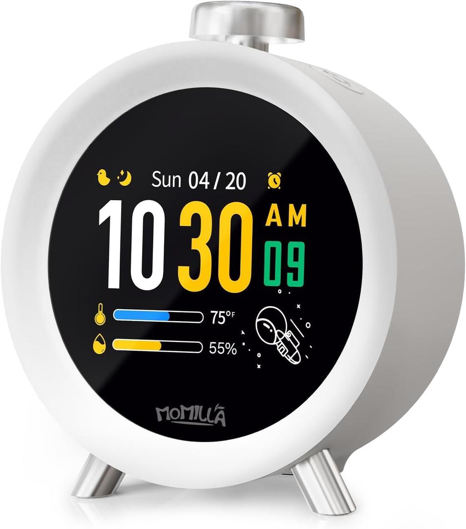 MOMILLA Alarm Clocks for Bedrooms, 2.8" Color Display, 7-Day Programmable 4 Alarms, Loud Alarm Clock for Heavy Sleepers Adults/Kids/Teen, Digital White Noise Sound Machine, Easy to Set, Hourly Chime
