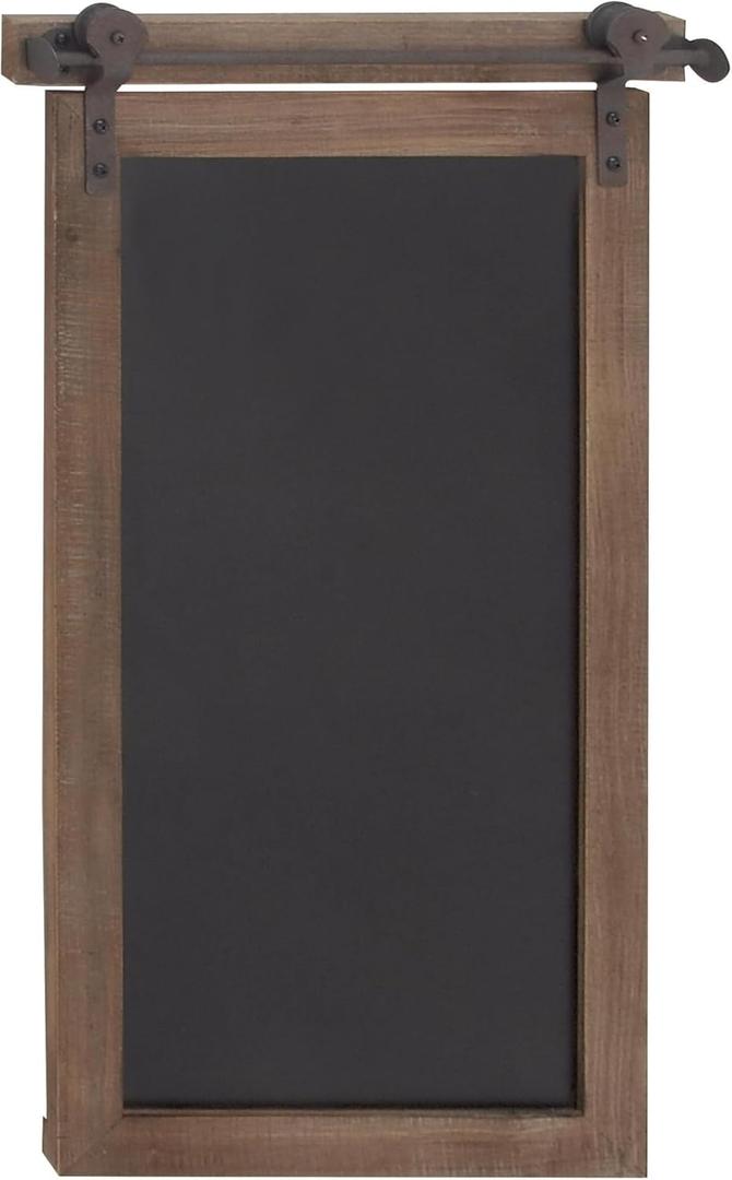 Deco 79 Wood Sign Home Wall Decor Chalkboard Wall Sculpture with Barn Door Inspired Top, Wall Art 16" x 2" x 28", Brown