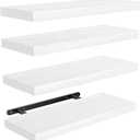 AMADA HOMEFURNISHING Floating Shelves, Paulownia Wood Wall Shelves for Bathroom/Living Room/Bedroom/Kitchen/Home Office, Natural Wood Floating Shelf for Home Storage & Organization, Set of 4, AMFS40W (White)