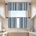 Batmerry Boho Ethnic Tribal Art Kitchen Valances Half Window Curtain, Navy Blue Geometric Ikat Tribal Print Pattern Kitchen Valances for Windows Valance for Decor Reducing The Light 52x18 Inch