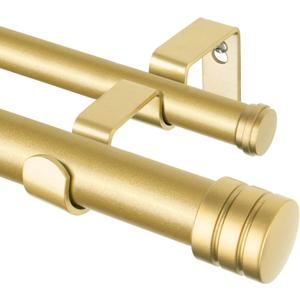 TONIAL1 Inch Double Curtain Rods 36 to 72 Inch (3 to 6 ft), Heavy Duty Decorative Drapery Rod for Windows 24 to 68 Inch (6 to 5.7 ft) with Classic Cap Finial, Gold
