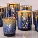 Volens 12pcs Assorted Navy Votive Candle Holders, Large Speckles Mercury Glass Votive & Tealight Candle Holder Bulk for Wedding Table Centerpiece, Navy and Gold Themed Party Decorations and Home Decor