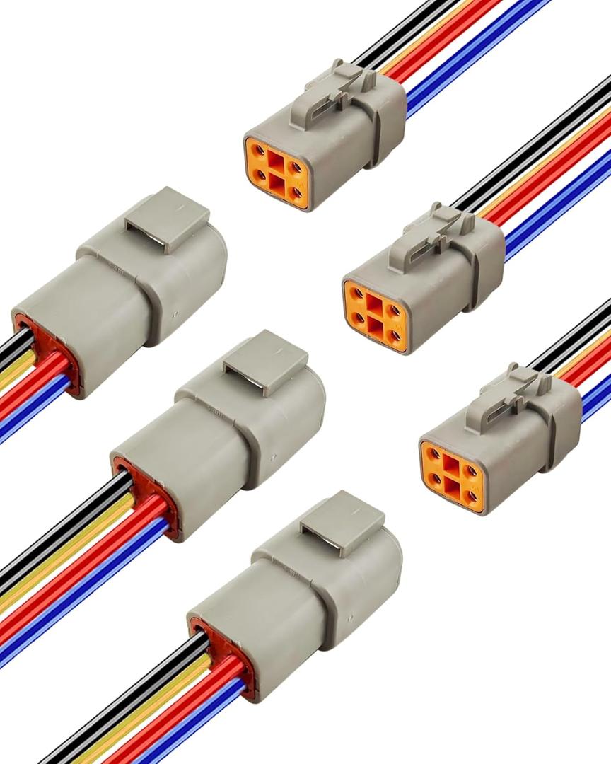 12 AWG 4 Pin DTP Connector, 4 Way Automotive Waterproof Electrical Connectors Heavy Duty, 12 Gauge Cable Wire Male and Female Quick Connect Harness for Car Truck Boat LED-3 Pack