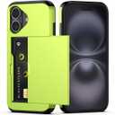 Nvollnoe Compatible with iPhone 16 Case with Card Holder Heavy Duty Protective Dual Layer Shockproof Hidden Card Slot Slim Wallet Phone Cover for iPhone 16 for Women&Men 6.1 inch(Neon Green)
