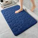 YIHOUSE Memory Foam Bath Mat Cobblestone Bathroom Rugs Super Water Absorbent Bath Mats for Bathroom Machine Washable Bath Rugs(17x24,Dark Blue)