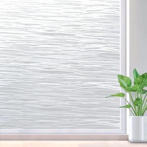 rabbitgoo Window Privacy Film Frosted Glass Film Removable Vinyl Door Coverings UV Blocking Decorative Static Cling Non-Adhesive Window Clings Sticker for Home Decor, 17.5 x 78.7 Inches (Pure Wave)