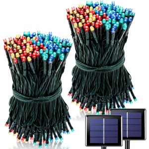 2 Pack Solar Powered Christmas Lights, 75.5ft 200 LED Multicolor Christmas Tree Lights, 8 Modes Solar String Lights Outdoor Waterproof for Garden Wedding Party Halloween Xmas Decoration