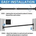 CorkLatta Matte Black Shower Curtain Rod,1 Inch Diameter Stainless Steel Adjustable Spring Tension Rods 32 to 68",with Holders,Anti-Slip,Curtain Rods No Drilling(1 Pack)