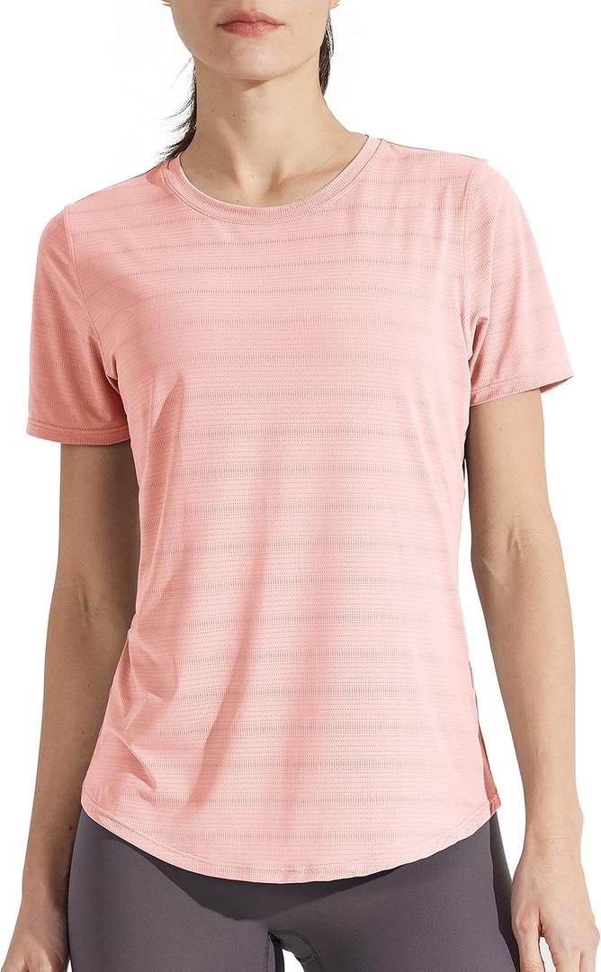 Libin Women's Workout T Shirts Short Sleeve Gym Running Athletic Tops Quick Dry Crewneck Yoga Shirts (Pink, XS)