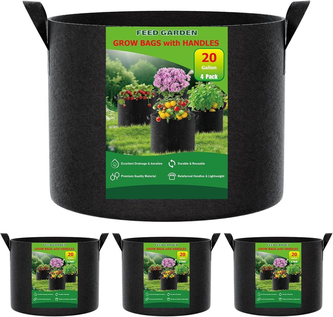 25 Gallon Plant Grow Bags 4 Pack 300G Fabric Pots with Handles | Breathable Drainage Healthy Root Growth Planters for Tomatoes, Potatoes & Large Vegetables Indoor Outdoor Reusable BPA-Free