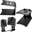2 Pack Desktop Speaker Stands with Vibration Absorption Pads, Metal Bookshelf Speaker Riser Pair Support Up to 8 lbs Each, Desk Audio Stand, Studio Monitor Stand for Computer Speakers, Black