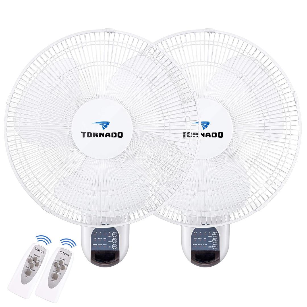 Tornado 2 Pack 16 Inch Wall Mounted Fan for Home, 90Oscillating, Remote Control, 3 Speed 2650 CFM 6 FT Cord UL Safety Listed